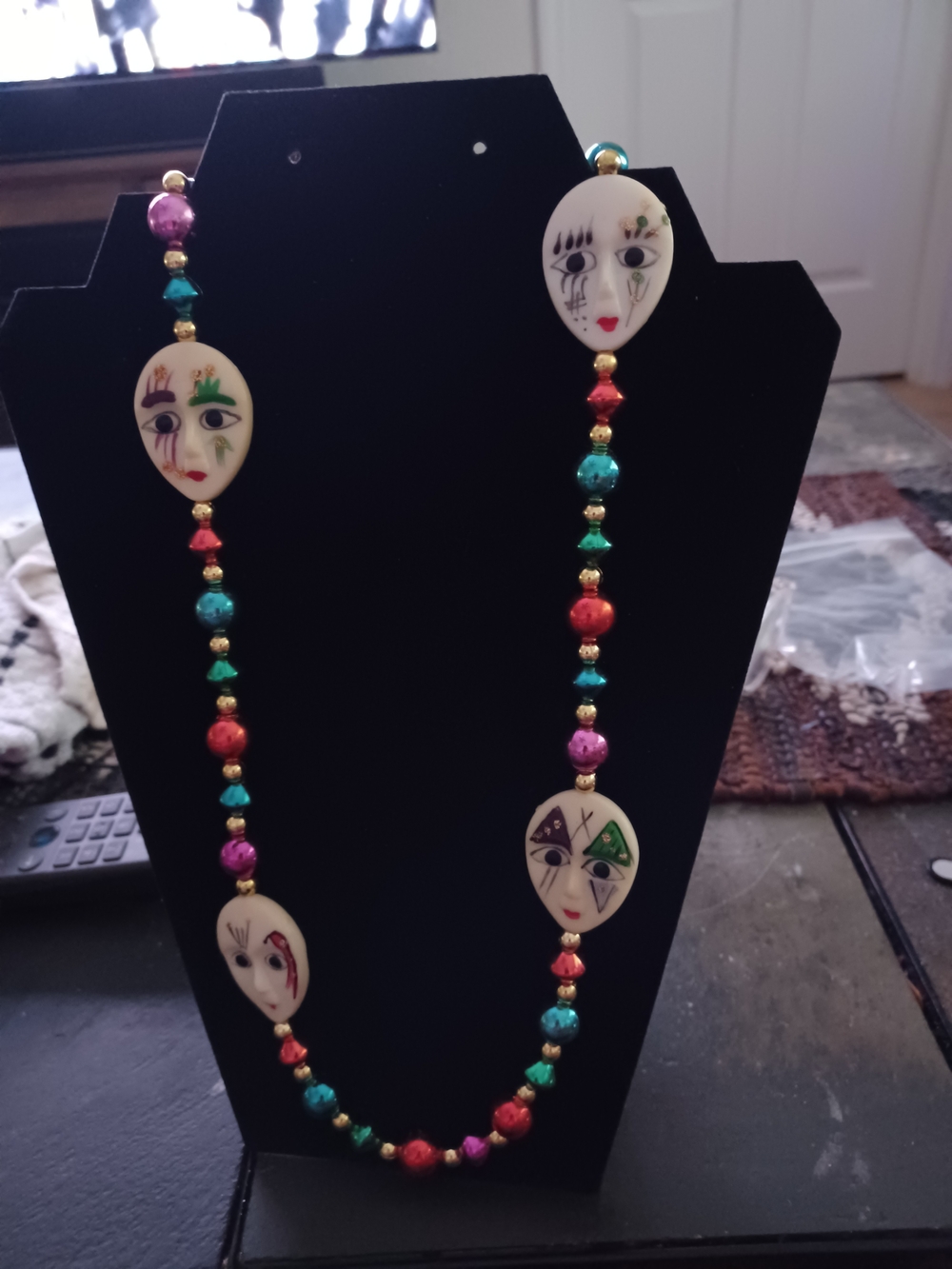 Marti Gras Multicolor Colored Plastic Beads With Handpaited Faces  Jewelry